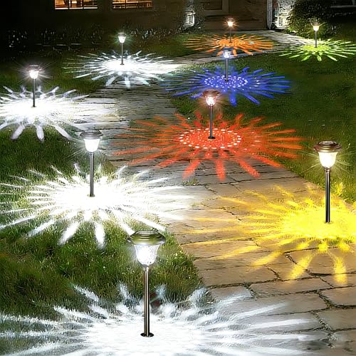 Beau Jardin 8 Pack Solar Pathway Lights White+Color Changing Stainless Steel 3 Mode Outdoor Multicolor Metal Solar Powered Waterproof Glass for Garden Landscape Path Yard Walkway Driveway Black