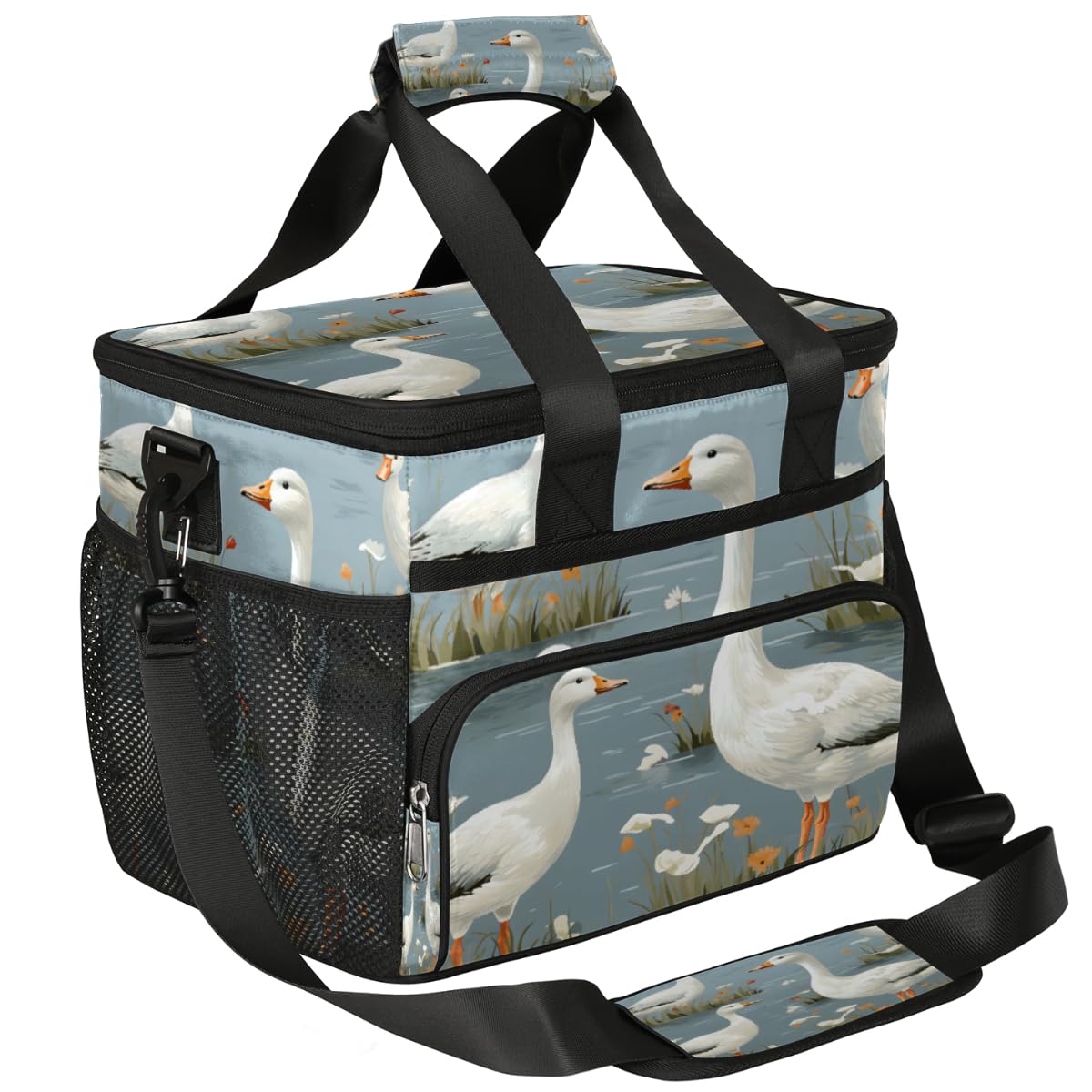 White Ducks Insulated Picnic Backpack Lunch Box for Women Men Picnic Basket Tote Lunch Bag Picnic Bag Portable Lunch Bags for Picnic, Beach, Work, Trip,Office, Camp Duck