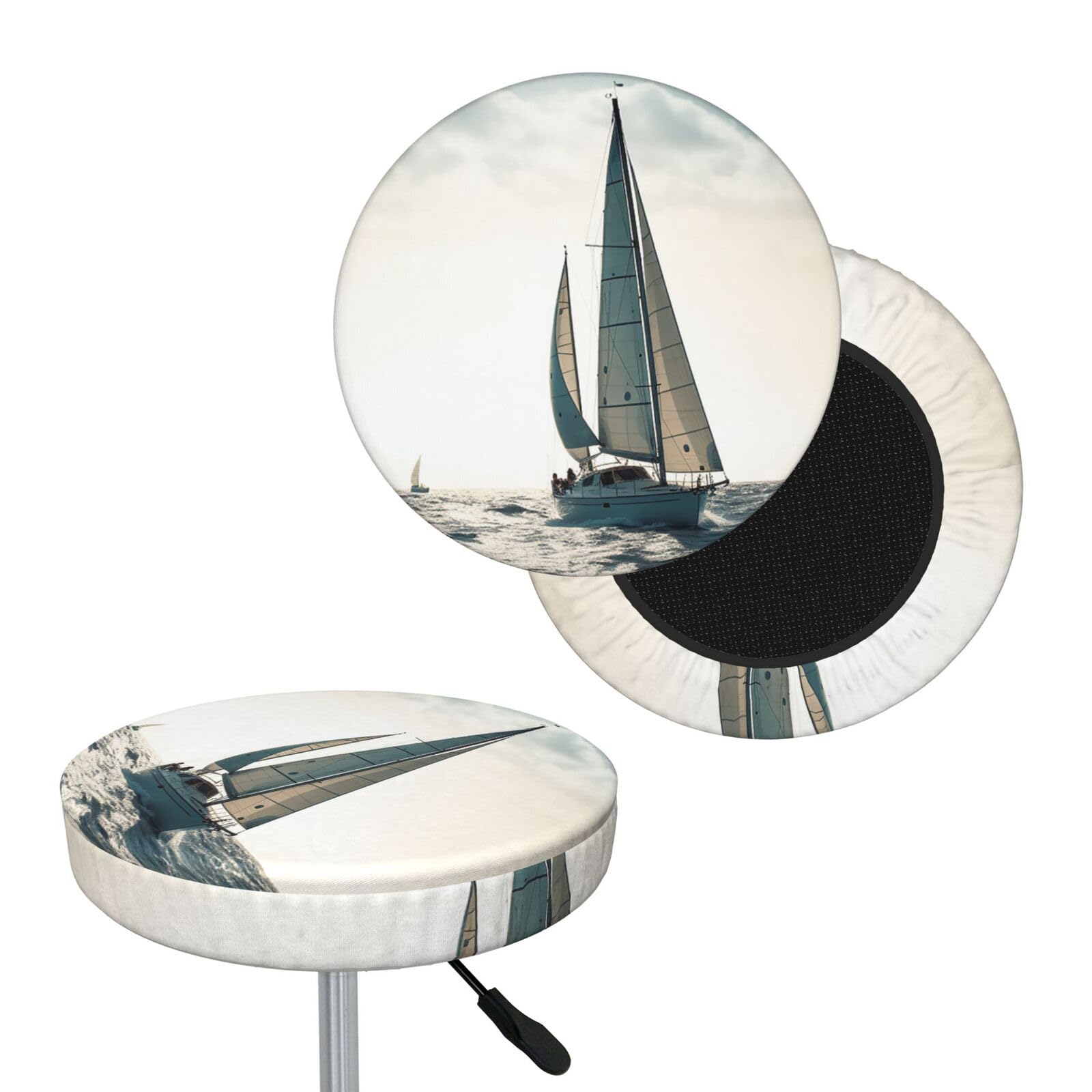 NONHAI Ocean Sailing Bar Stool Cover Round Elastic Stool Cushion Covers Dustproof Bar Chair Cover Washable Stool Cushion Slipcover Stretch Stool Seat Covers for 12-14 Inch Chair