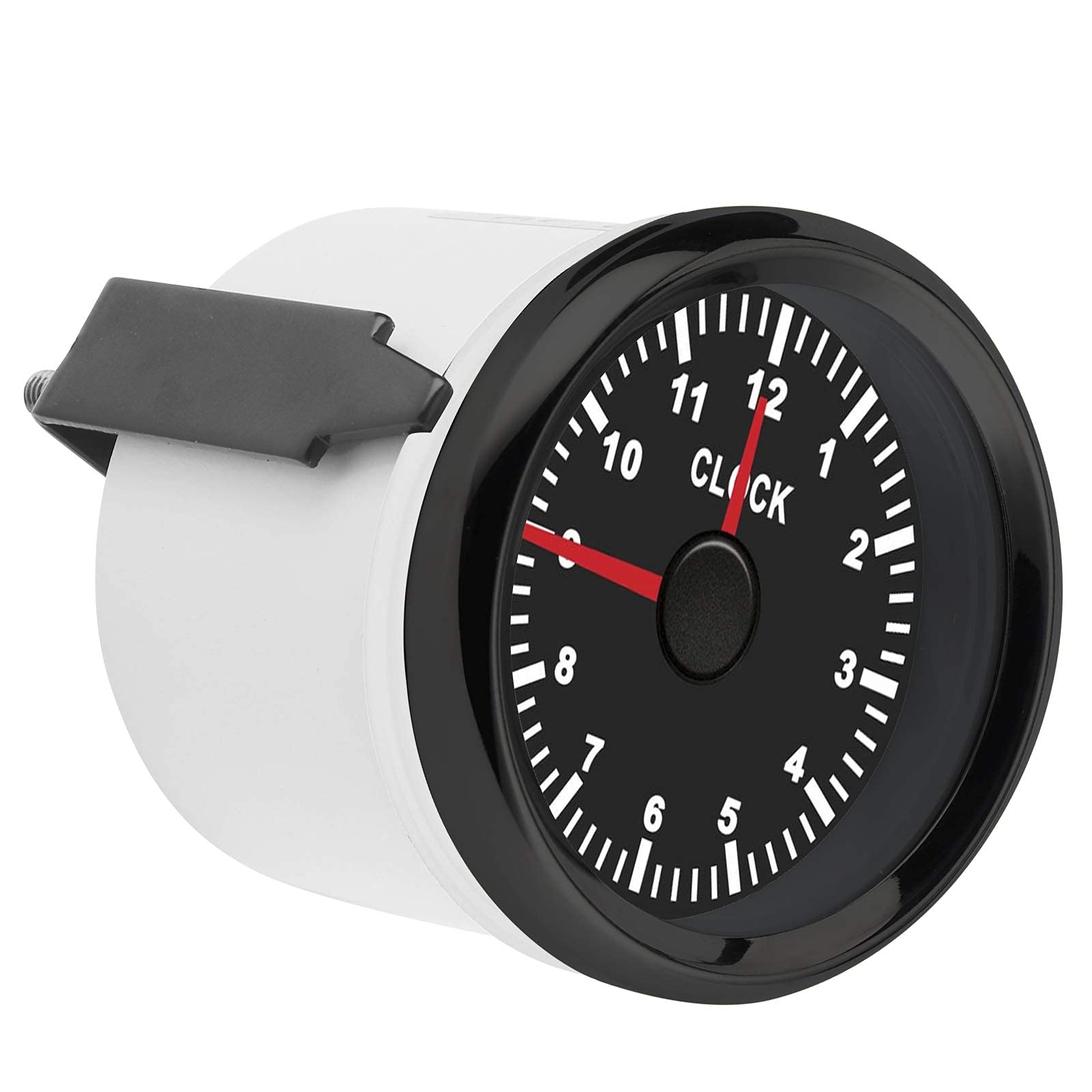 Aramox Universal Dial Clock Meter,2in/52mm Clock Gauge Instrument 0-12 Stundenzähler Rote Hintergrundbeleuchtung 12V/24V für Auto Boot Yacht Motorrad(Schwarzes Zifferblatt Schwarzer Rahmen)