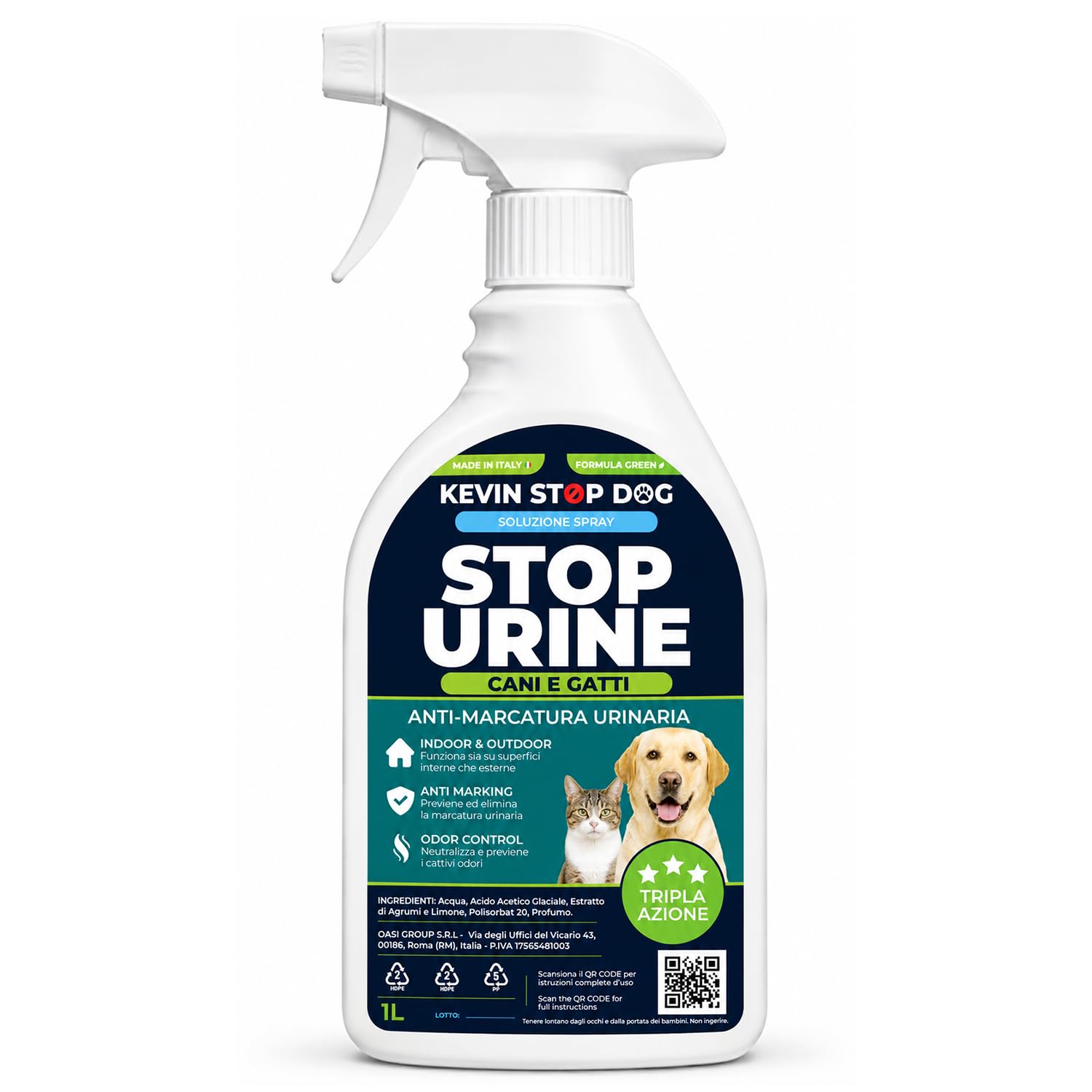 Repellente Cani e Gatti 1L - Flacone con Trigger Spray - Dissuasore Spray Anti Marcatura Urina Pipi per Esterni ed Interni - Disabituante Naturale - Elimina Odori - Made in Italy