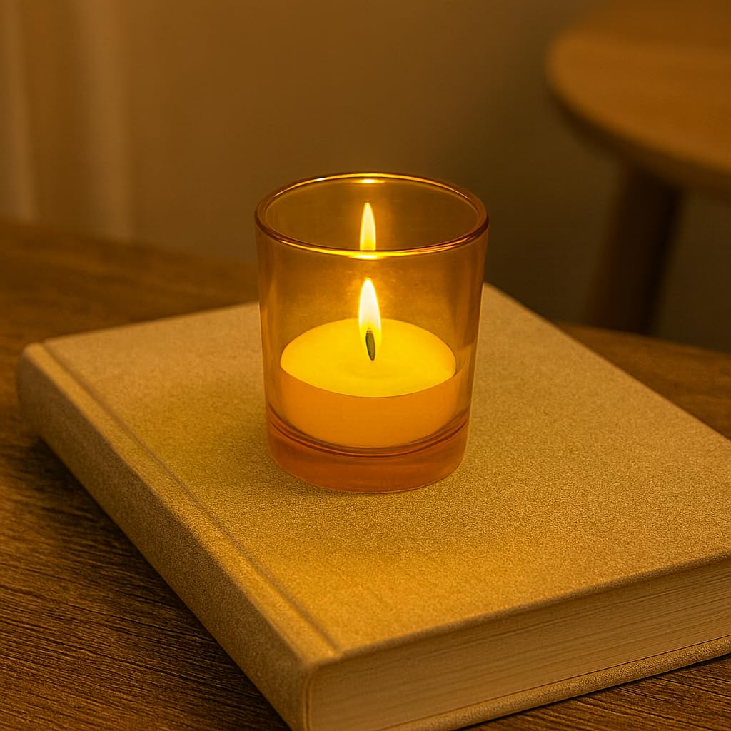 Pure Source India Tea Light Votive Glass Candle Holders – Perfect for Diwali, Weddings, Spa & Holiday Décor (Pack of 6, Yellow)