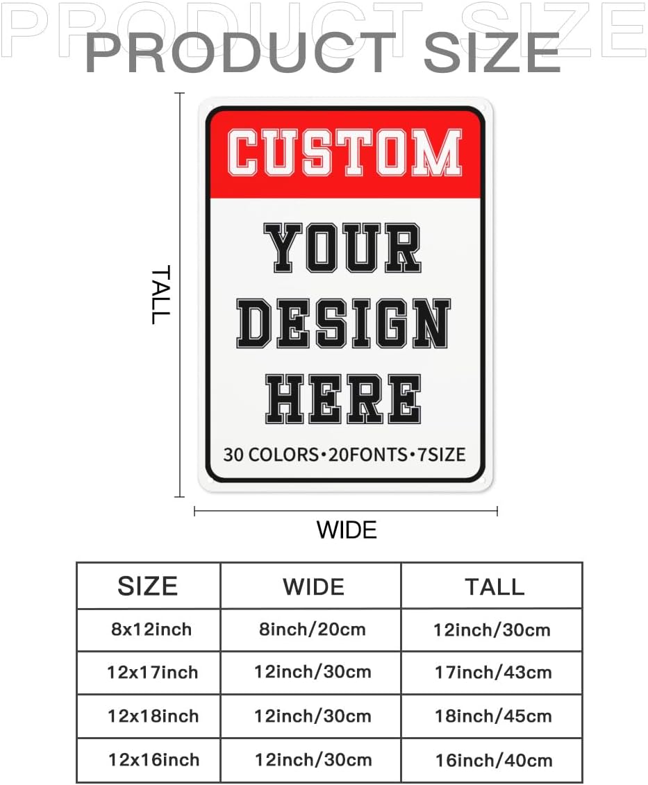 Bulk Custom Signs Outdoor Indoor Metal for Home Office Porch Business Door Delivery Man Cave Shop Garage Street, Personalized Metal Signs Solid Aluminum with your design (17x12 inches, Header Box)