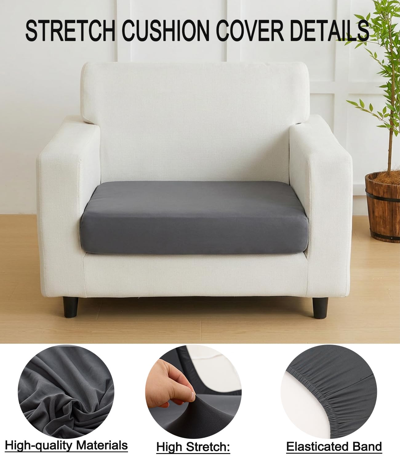 Hiseng Housses de Coussin de Canapé D'extérieur Extensibles Lot de 8, Gris Housses de Coussin de Siège Canapé de Remplacement pour Salon de Jardin, Meubles de Terrasse