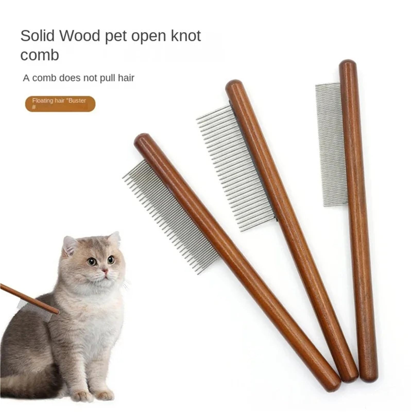 Hundekamm Katze Kamm Edelstahl Tierhaarentferner Holzgriff Solide Pflege Reinigungswerkzeug Flöhe Zecken Entfernungswerkzeuge zum Entwirren(Color3)
