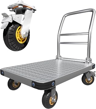 Lomive Heavy Duty Platform Truck Flat Moving Cart Hand Trucks, 1500Lbs Steel Push Cart Dolly, 30 x 19in Large Flatbed with 4 360 Degree Swivel Wheels for Easy Storage