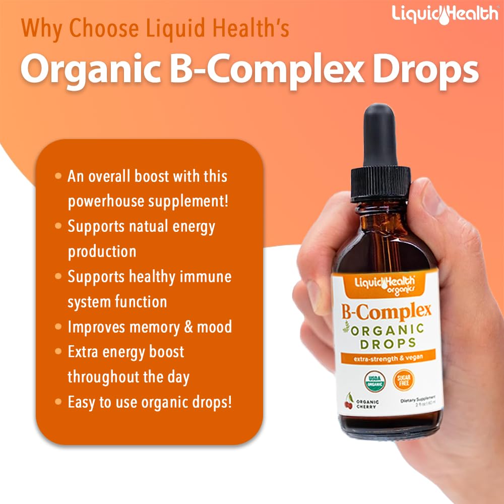 LIQUIDHEALTH USDA Organic Vitamin B Complex Drops for Men & Women - Natural Energy, Improved Focus, Memory & Mood, Immune Support, Metabolism Boost - USA Made, Extra Strength, Sugar Free, Vegan (2 oz) — Amazon image 3