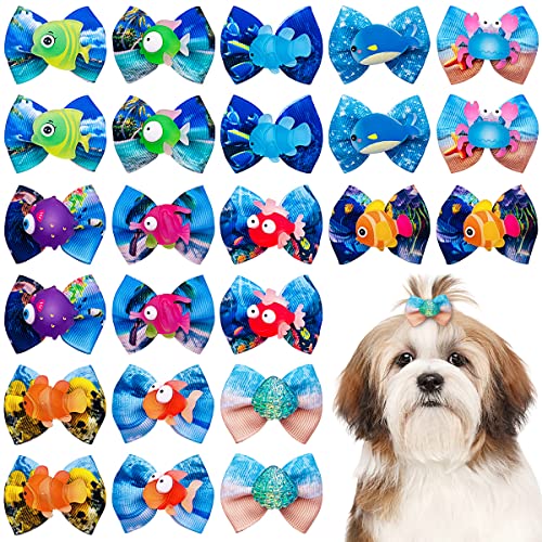24pcs/12pairs Dog Hair Bows with Rubber Band Summer Sea Animal Pattern for Girl Boy Male Female Small Medium Puppy Doggie Poodle Toknot Bowknot Elastic Grooming Accessories 24pcs/12pairs Dog Hair Bows with Rubber Band Summer Sea Animal Pattern for Girl Boy Male Female Small Medium Puppy Doggie Poodle Toknot Bowknot Elastic Grooming Accessories