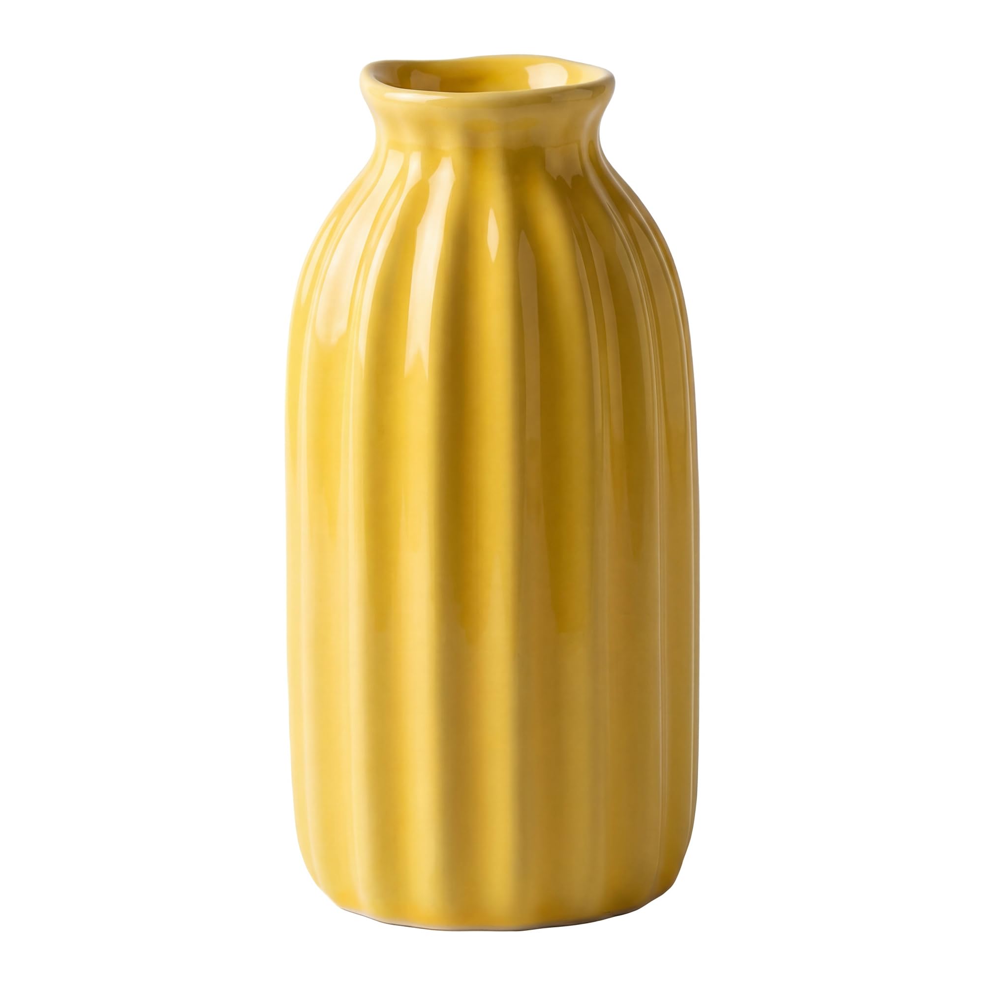 HMETOL Ceramic Matte Ribbed Decorative Flower Vase for Desktop