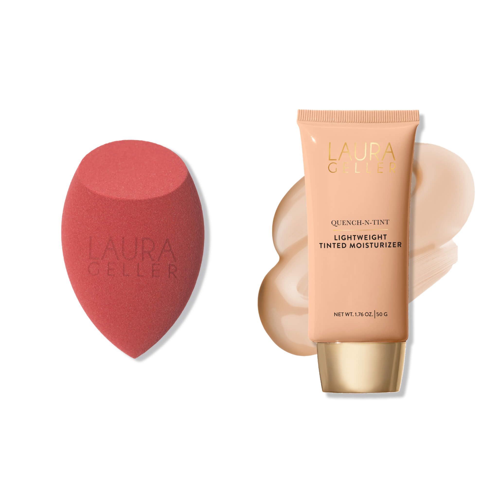 LAURA GELLER Quench-n-Tint Hydrating Lightweight Tinted Moisturizer Light Latex-Free Full Face Makeup Blending Sponge - Sheer Foundation for