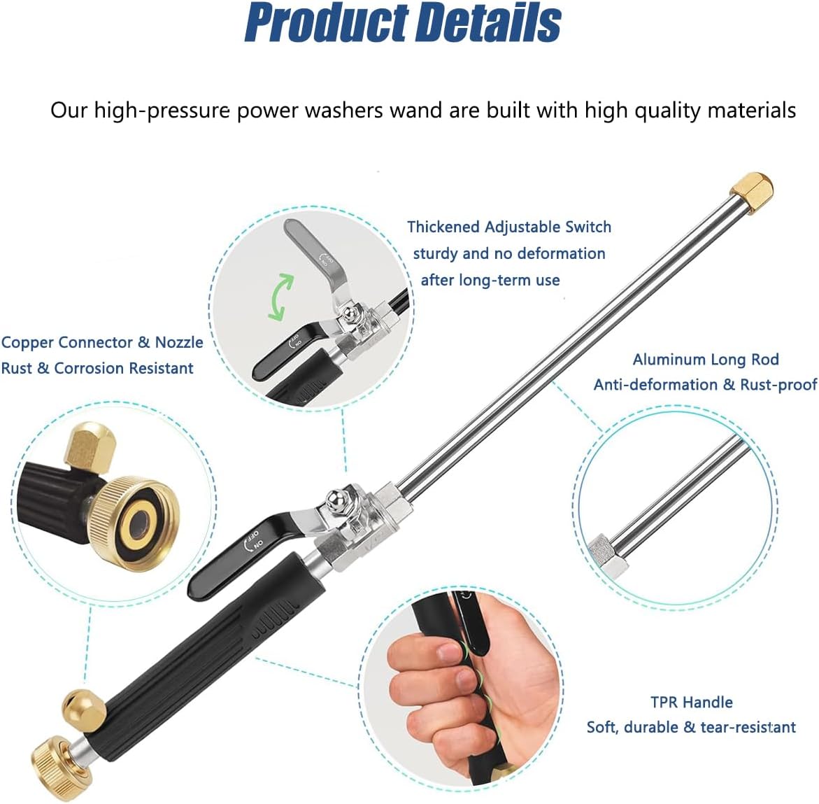 Hydro Jet High Pressure Power Washer-Magic Power Washer Extendable Wand,Flexible Water Hose Universal Nozzle,Gutter Patio Car Pet Window Cleaning (18inch-Back)
