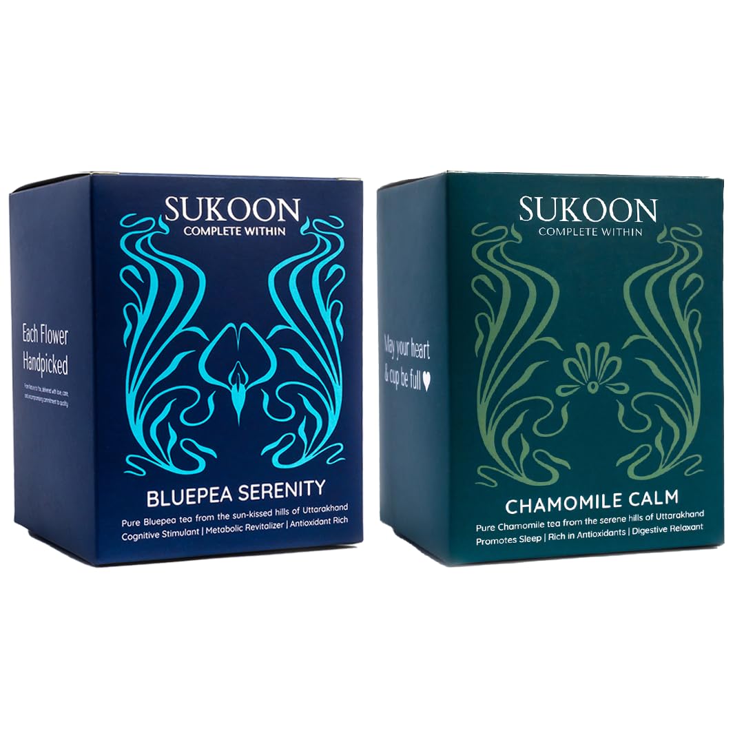 Sukoon Herbal Tea Combo Pack,Pure Chamomile Tea & Pure Bluepea Tea | 28 Bio Eco-Friendly Tea Bags | 100% Natural Ingredients | Caffeine Free | (2 Boxes of 14 Each) (B0CG7RQGDH) Amazon Price History, Amazon Price Tracker