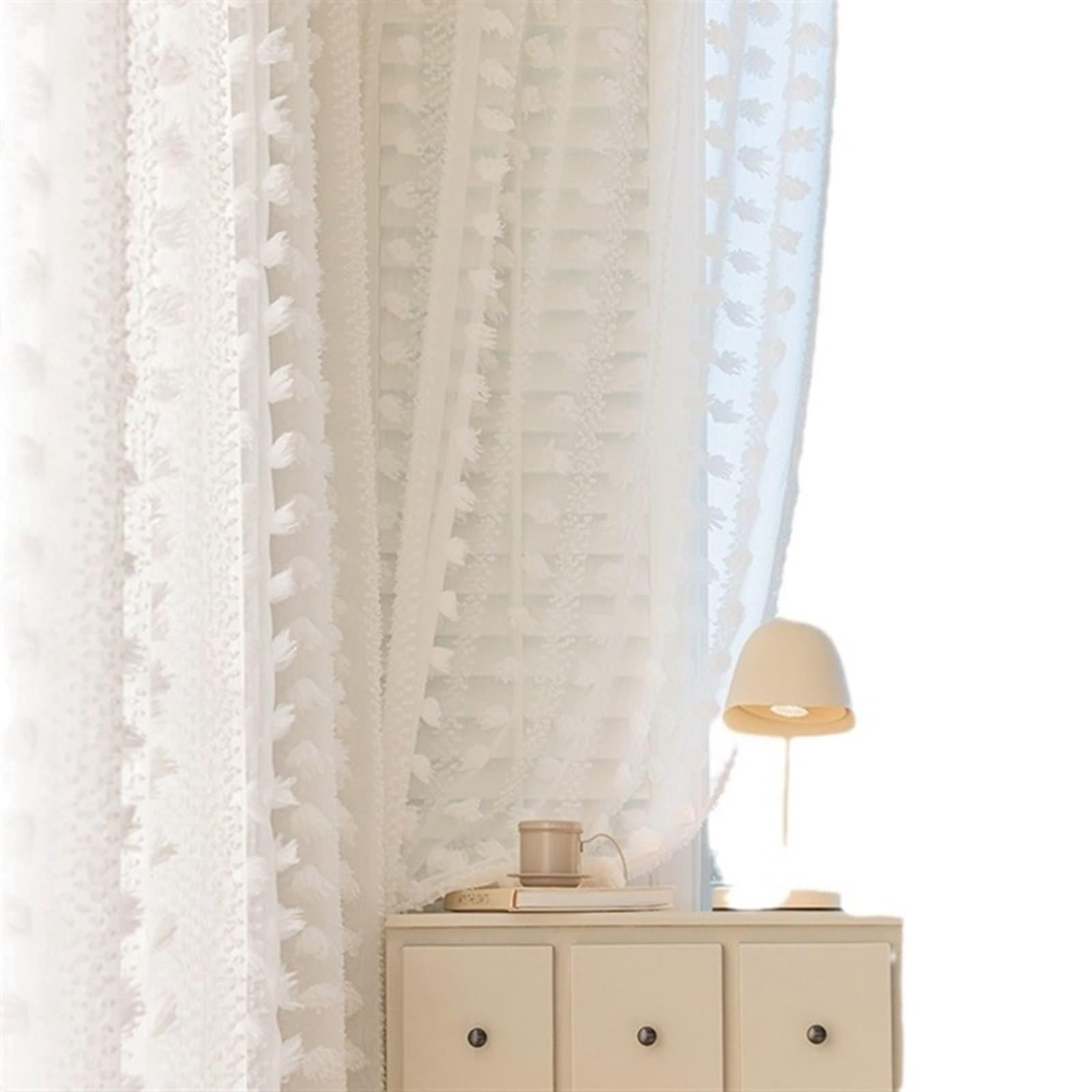 Długie zasłony do sypialni, zasłony dla dorosłych biały żakard poliester 2 panele 107W x 138L cm