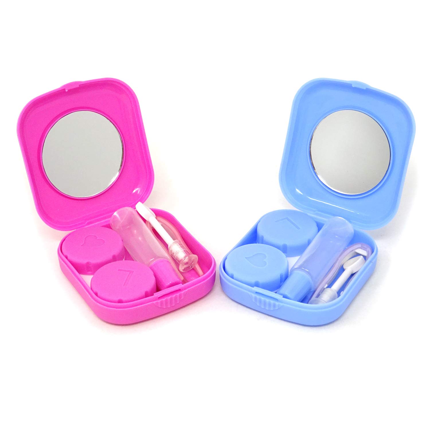 Honbay 2PCS Portable Travel Contact Lens Case Kit Mini Contact Lens Box with Mirror(Blue+Pink)