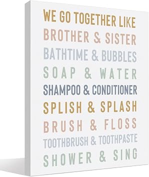 BIWSHA Boho Kids Bathroom Wall Art Decor, Girls Boys Toddler Bathroom Decor, Pastel Boho Nursery Canvas Wall Art Prints Decor for Kids Bath Room Washroom Toilet, 11x14 Inch