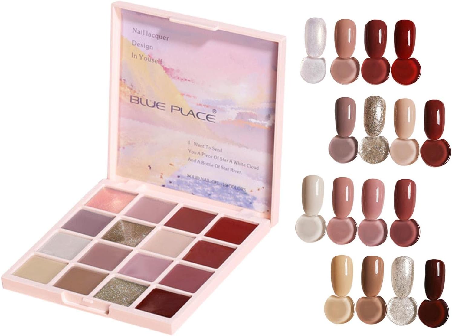 Gel Nail Polish Cream Set, 16 Colors Blue Pink Solid Gel Nail Polish