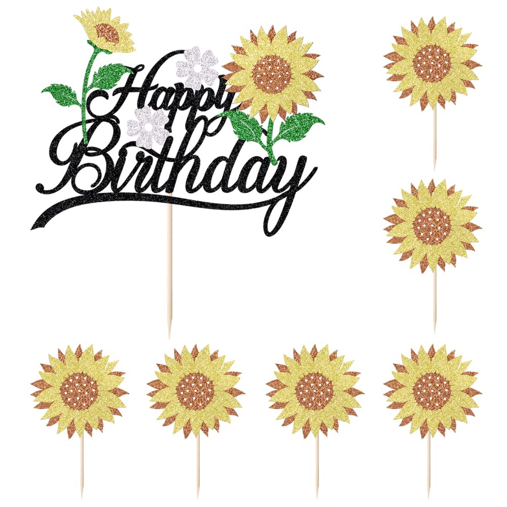 FmiyunEea 7pc Sunflower Happy Birthday Cake Topper - Spring Sunflower Theme for Baby Shower & Birthday Party Decorations โ image 1