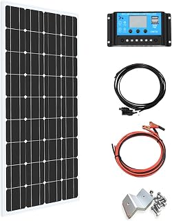 XINPUGUANG Solar Panel 100W 12V Solar Kit Monocrystalline module 10A charge controller Extension cable mounting bracket For Battery Roof home RV Boat Cabin Trailer (100W+10A)