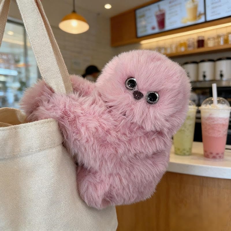 Image of JB'S LAND Cute Owl Plush Toy for Backpack & Handbag Decoration with Singing & Head-Turning Action - Soft Furry Stuffed Owl Hanging Pendant for Kids Room Decor Birthday Gift (Pink)