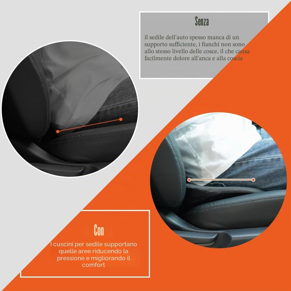 Ainiv Cuscino per Sedile Auto in Memoria Foam, Cuscino a Cuneo Speciale per la Guida, Cuscino Ortopedico per il Coccige, Cuscino per Sedile Rialzato Traspirante per Ufficio, Poltrona, Nero