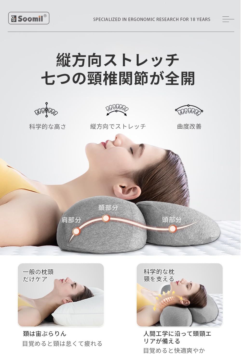 Amazon｜【睡眠の専門家監修】Soomil 枕 低反発 首枕 首が痛くならない