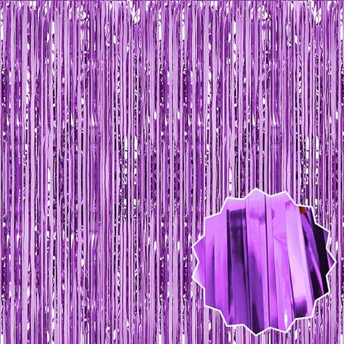 Image of 3 Pack Light Purple Foil Fringe Curtains Backdrop, 3.28 x 9.8 Ft Metallic Streamers Tinsel Curtains Background for Photo Booth, Birthday, Halloween, Christmas, Thanksgiving, New Year Party Decorations