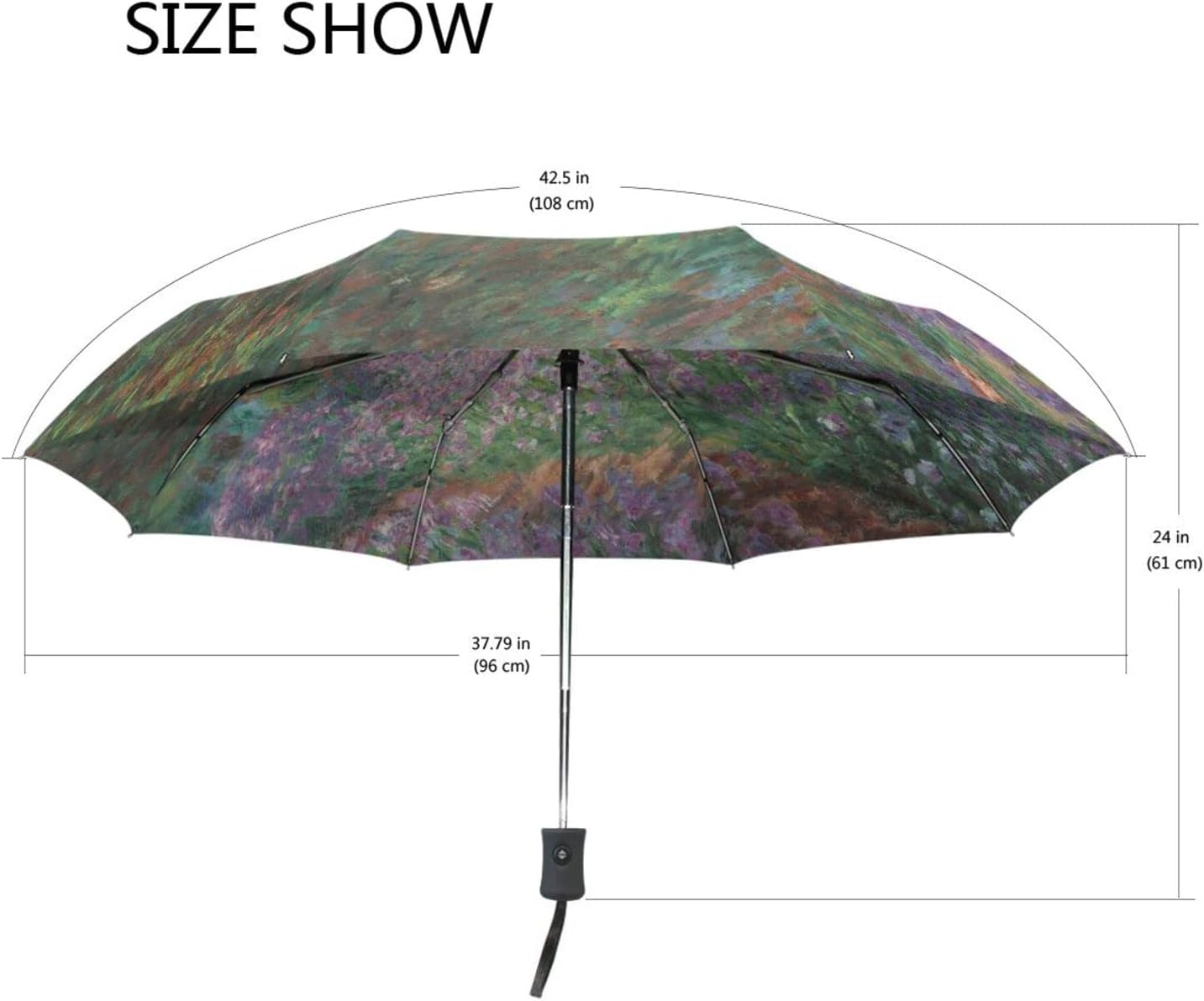 Auto Open Close Umbrella, Monet's Garden Folding Travel Umbrellas for Rain and Sun