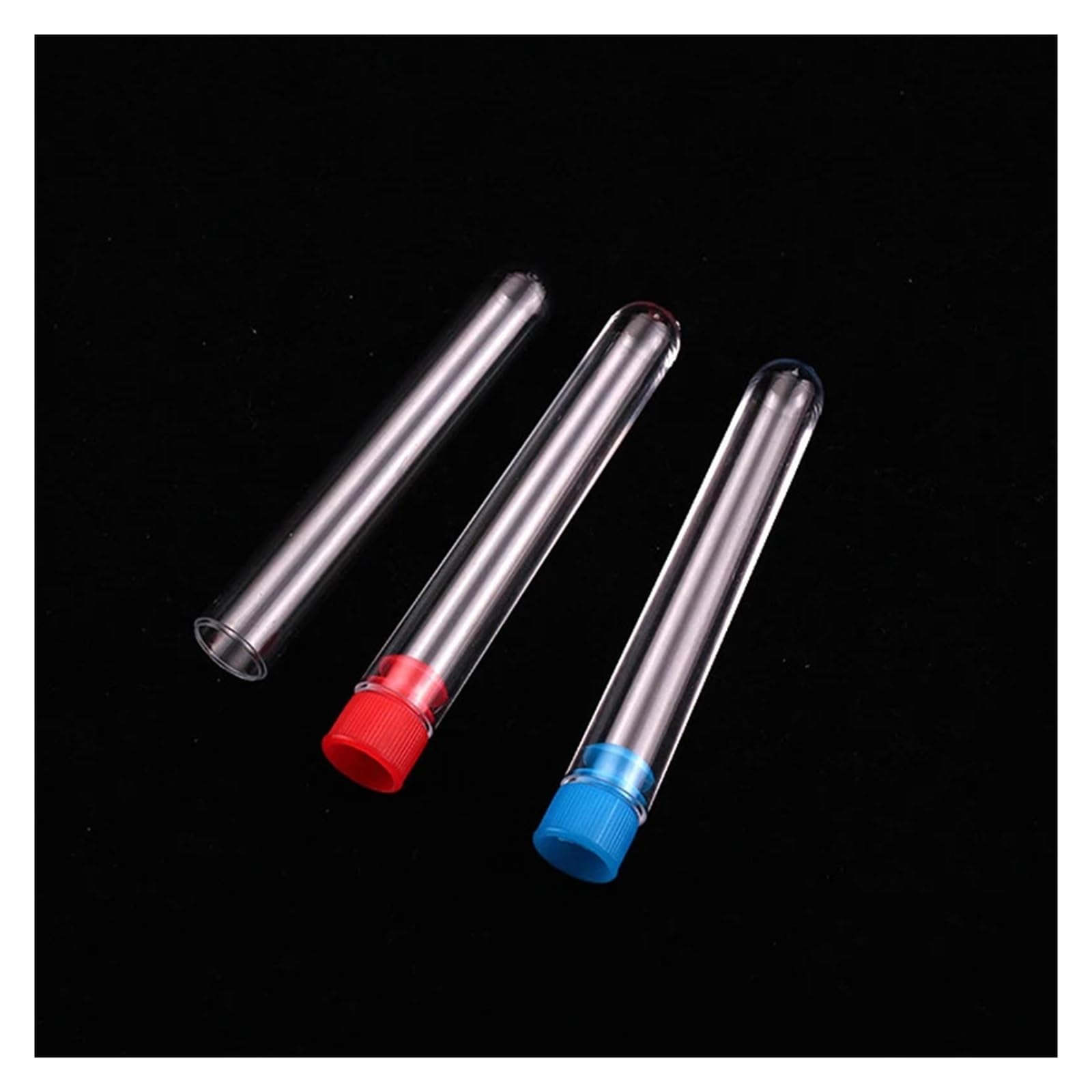 MENGKE 100 Pezzi/lotto 12 * 100 15 * 100mm 15 * 150mm Provette In Plastica Con Tappo Provetta In Plastica Rigida Trasparente Con Tappi(12x100mm)
