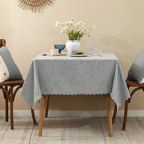 Miniatura 10 de Fennco Styles Mantel festoneado tejido de color sólido redondo de 56 pulgadas, color beige, sin arrugas, resistente al calor, lavable, para uso