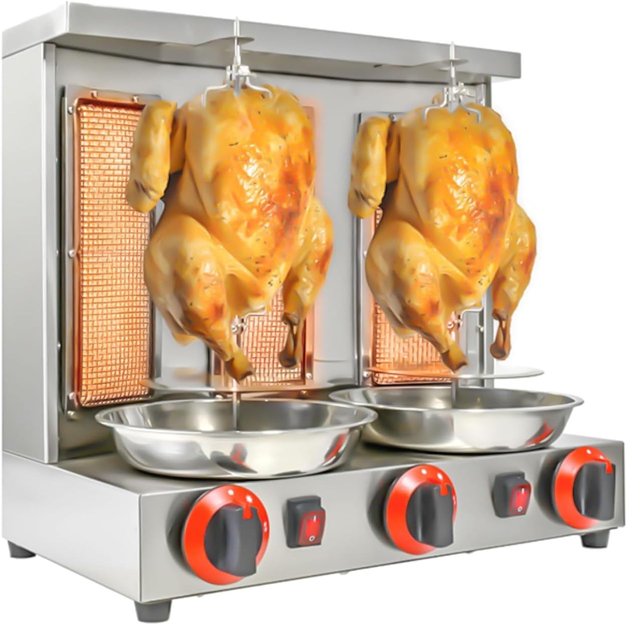 Grill Doner Kebab Machine Electric Kebab Grill Vertical Broiler Gyro Meat Rotisserie with Burners Temperature Adjustment for Commercial Home Kitchen,Silver-L