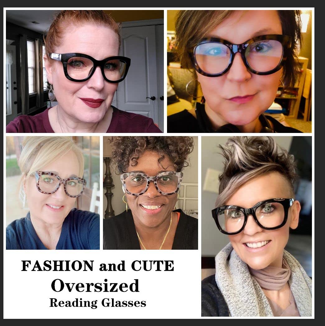 ZUVGEES 4-Pack Oversized Blue Light Blocking Reading Glasses Big Eyeglass Frames Large lens Computer Readers with Spring Hinges (Black+Leopard+Tortoiseshell+Transparent,1.50) - Image 2