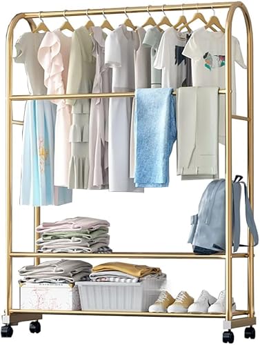 MYUYEE Metal Clothes Rail Heavy Duty Metal Clothes Rack On Wheels Multifunctional Mobile Coat Rack Clothes Rack With Shoe Rack And Trouser Rack For Bedroom, Hallway(120Cm)
