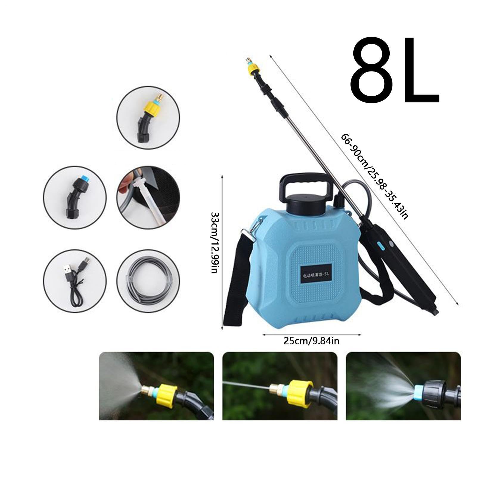 Spruzzatore a Batteria Telescopica a Spruzzo Regolabile | Spruzzatore Con Ampio Serbatoio E Pompa Elettrica per Cortile Patio Nebulizzazione Esterna Pulizia Lavaggio Auto