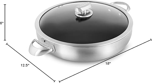 Miniatura 8 de Scanpan CX+ 12.5" Braiser – 5.5 cuartos de galón – Stratanium Plus sartén antiadherente para chef – 5 capas de acero inoxidable
