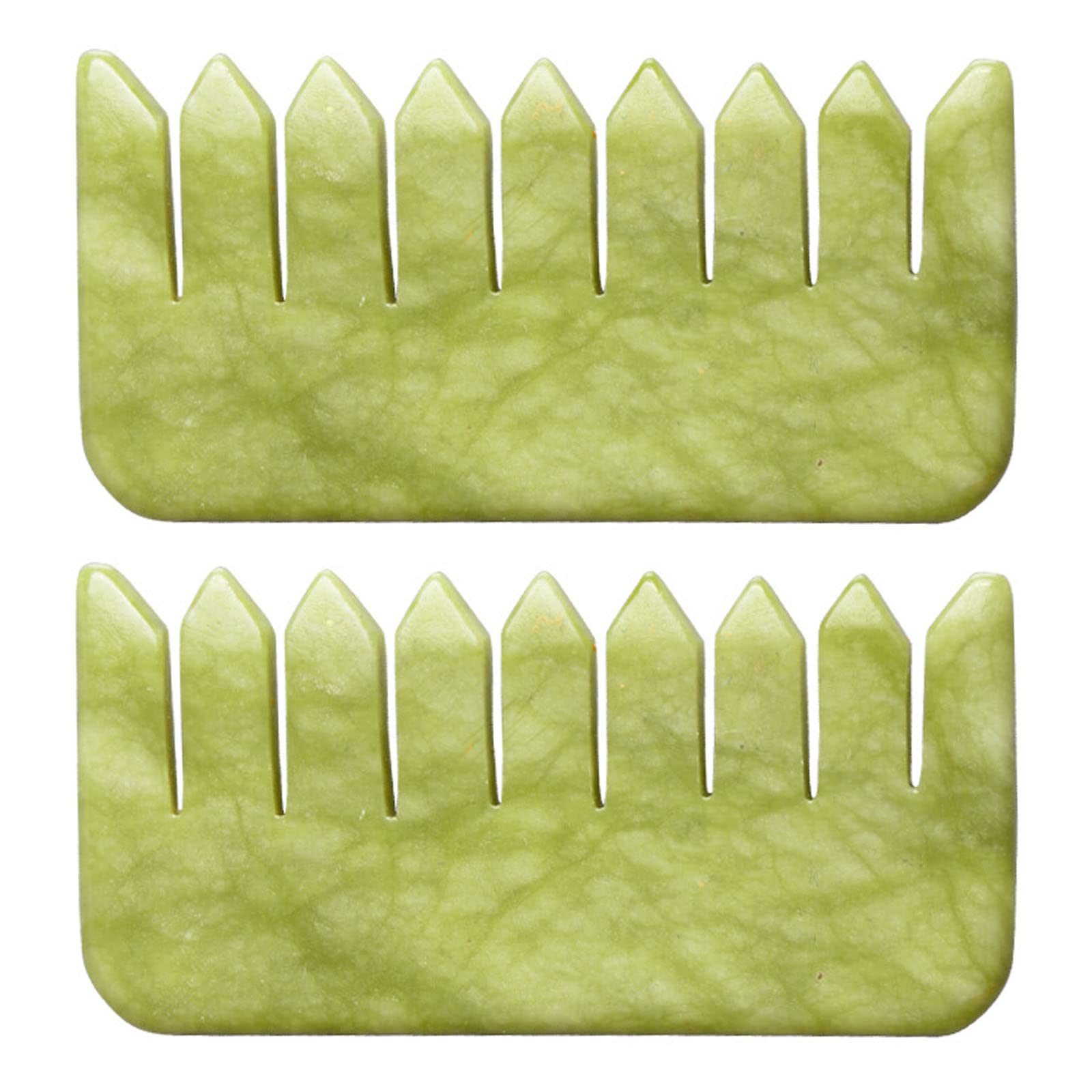 gemshan Jade Gua Sha Comb, 2pcs Green Jade Massage Comb Tool for Head Caring, Relax Head Scalp Deep Tissue Point Massager Scraping Therapy Tool