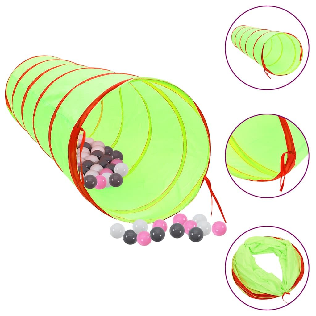 Spieltunnel 175 cm Grün Mit 250 Bällen Polyester | Wasserabweisend, Leicht zu Reinigen, Verbindbar Mit Spielzelten, Inklusive Tragetasche