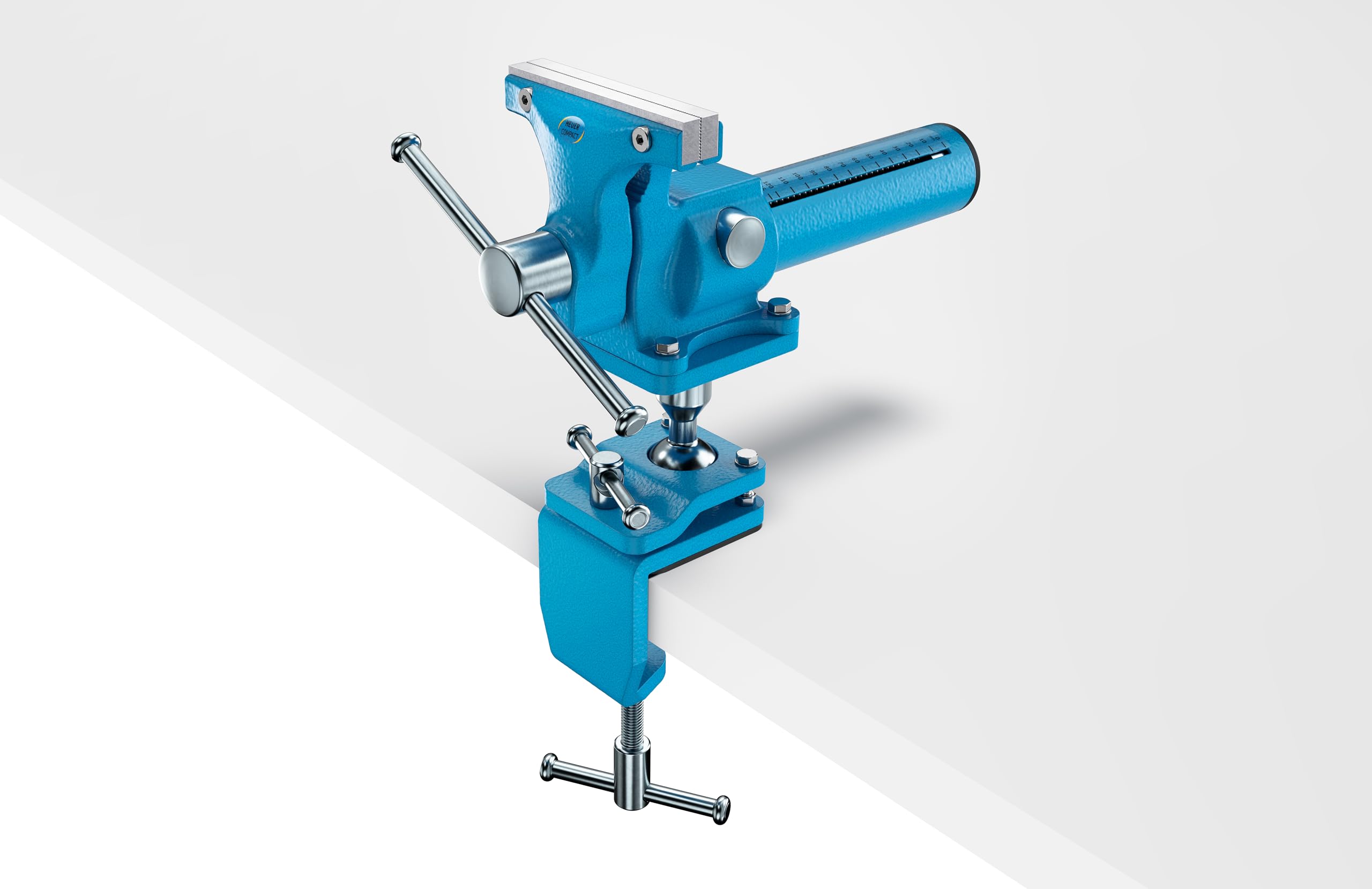 HEUER Abrazadera de bola – para tornillo de banco 100 mm/Compact 120 (dimensiones 12 x 8 x 28 cm, peso 2,8 kg, acero recubierto de polvo, azul) 119110