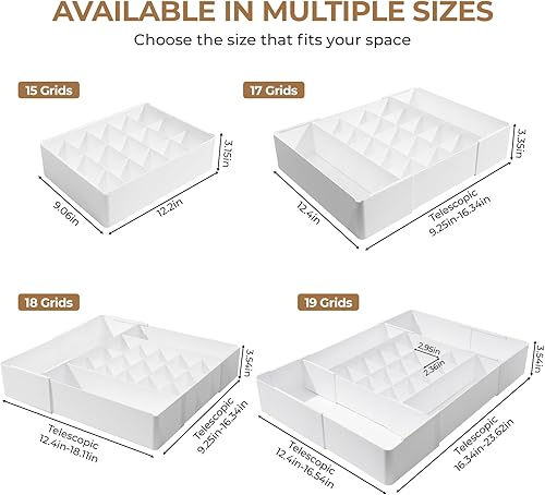 Miniatura 2 de Organizador de cajones ajustable divisor de 19 rejillas para calcetines, brasieres y bragas, caja de almacenamiento de armario para ropa interior y