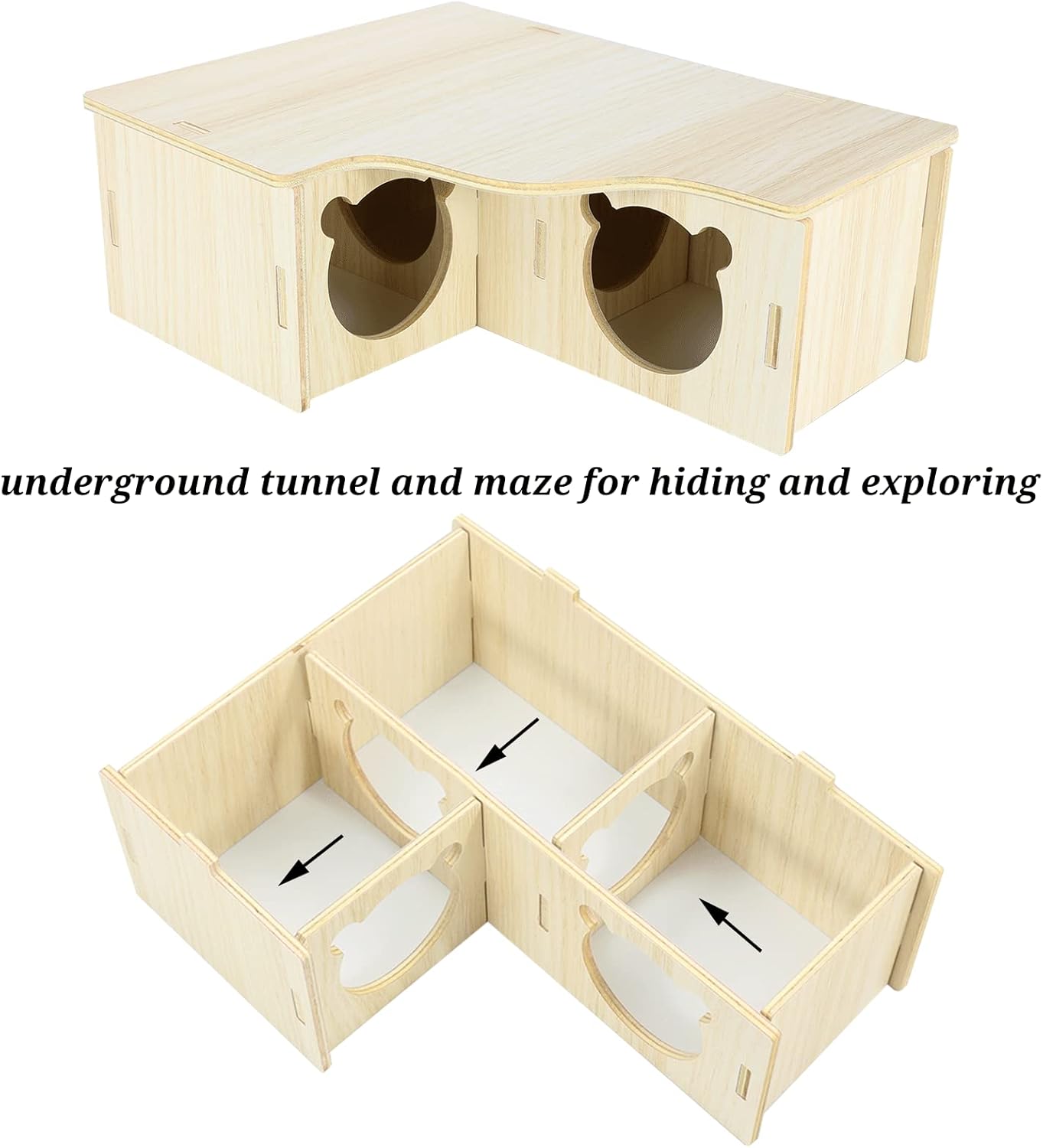 2 Pcs Syrian Hamster Hideout, Woodland Hamster House Habitats Decor, Gerbil House with Climbing Ladder and Window, Detachable Hamster Toys, Handmade Hamster Hut Play/Chew/Hide for Gerbil