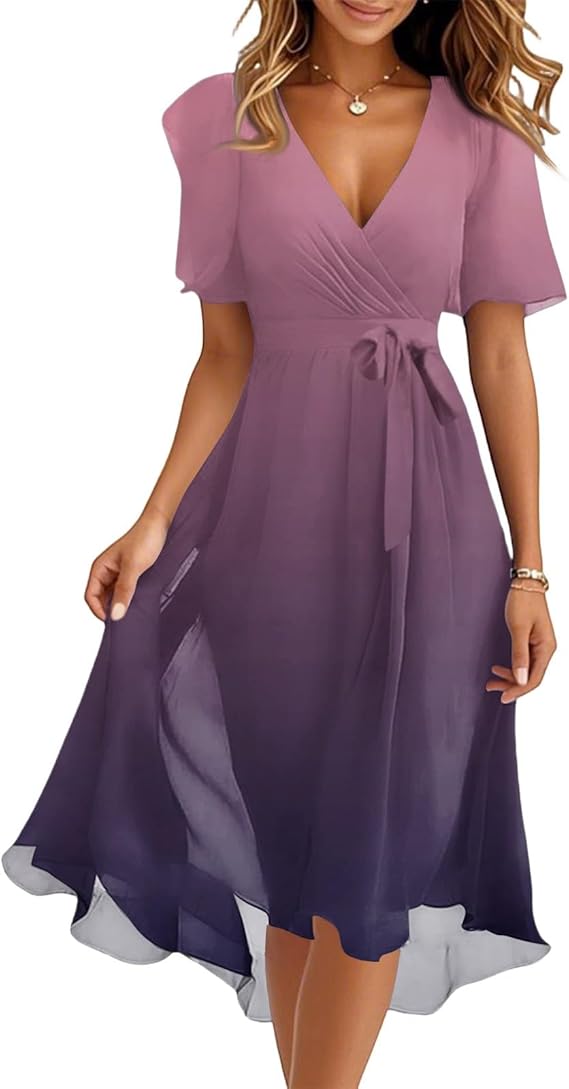 Spring Summer Chiffon Midi Dresses for Women 2025 Elegant Classy Wedding Guest Floral Formal Cocktail Prom Dress
