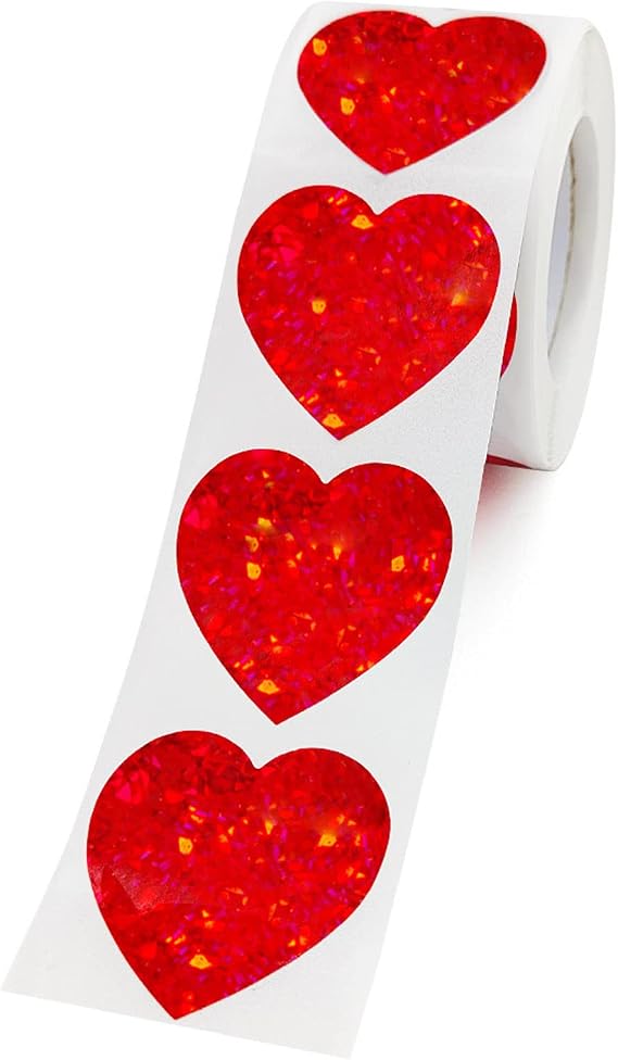 Soochat 500Pcs Glitter Red Heart Stickers, Valentine's Love Heart Decorative Sticker Valentine's Day Decorations Accessories