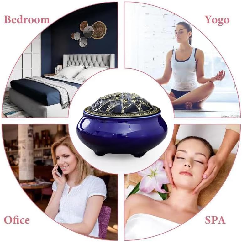 Miniatura 6 de Quemador de incienso con tapa, soporte para cuenco de incienso, quemador de incienso de cono, incensario de cerámica adecuado para