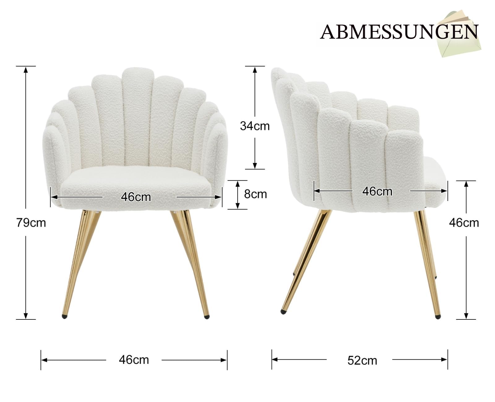 chairus Kunstfell Armlehnensessel für Wohnzimmer Modern Polsterstuhl mit Metallbeinen Relaxsessel für Schlafzimmer Balkon (Weiß)