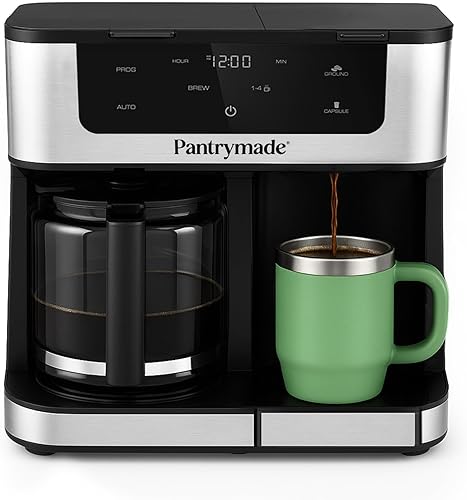 Cafetera de lujo de 12 tazas y cafetera de una sola porción, programable, compatible con K-Cup, tamaño de preparación ajustable, jarra de vidrio,