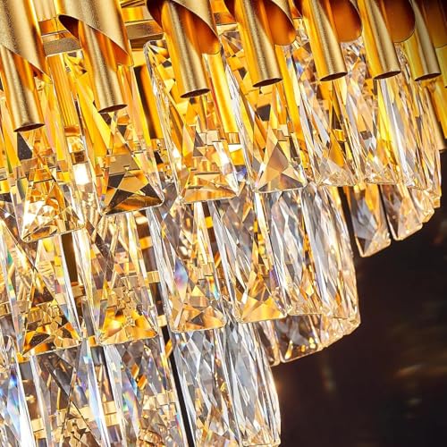 Image of DREAMY DESIGNS Chandelier Lights for Ceiling Gold 500MM 4-Tier K9 Crystal Chandeliers for Living Room with 3 LED Light Mode Ceiling Light for Hall Modern Jhumar Designer Bedroom and Dining Room