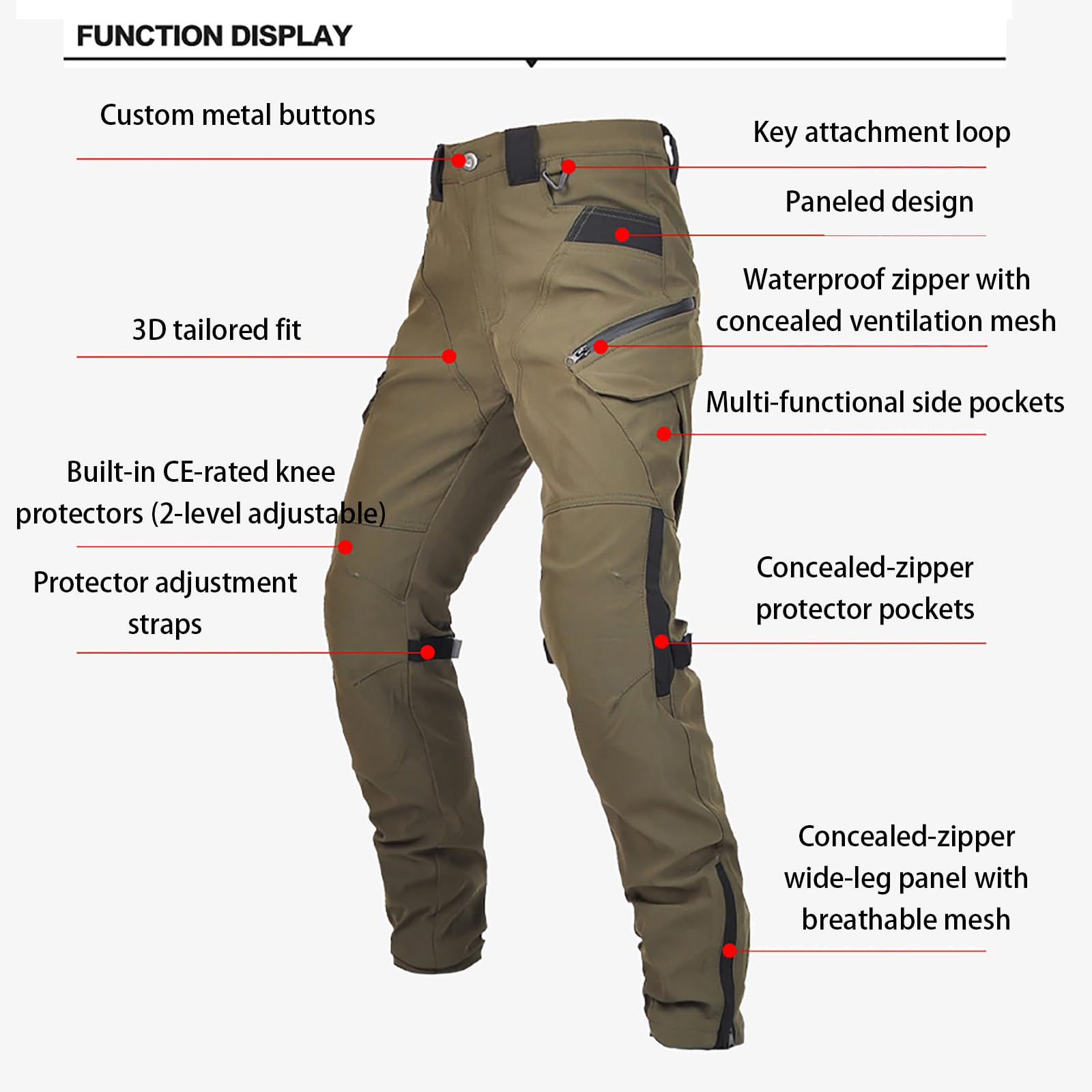 ARMAAN Pantaloni Da Moto Mimetici Da Uomo Con Protezioni Certificate CE, Resistenti All'acqua, Con Protezioni Rimovibili, Ideali Per Il Mototurismo E L'avventura In Tutte Le Stagioni,Green-3XL