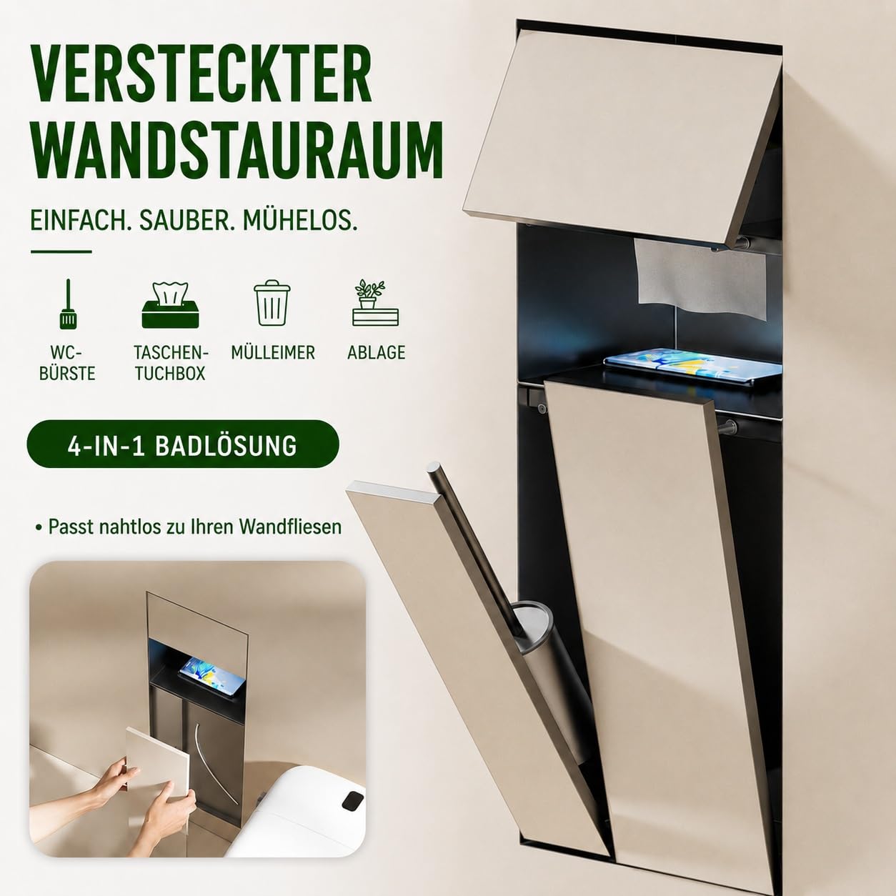 Unterputz Toilettenpapierhalter | Edelstahl Wandnische Mit Toilettenpapierhalter Und Offenem Regal, Einbau Abfalleimer Für Bad Küche Büro Zuhause