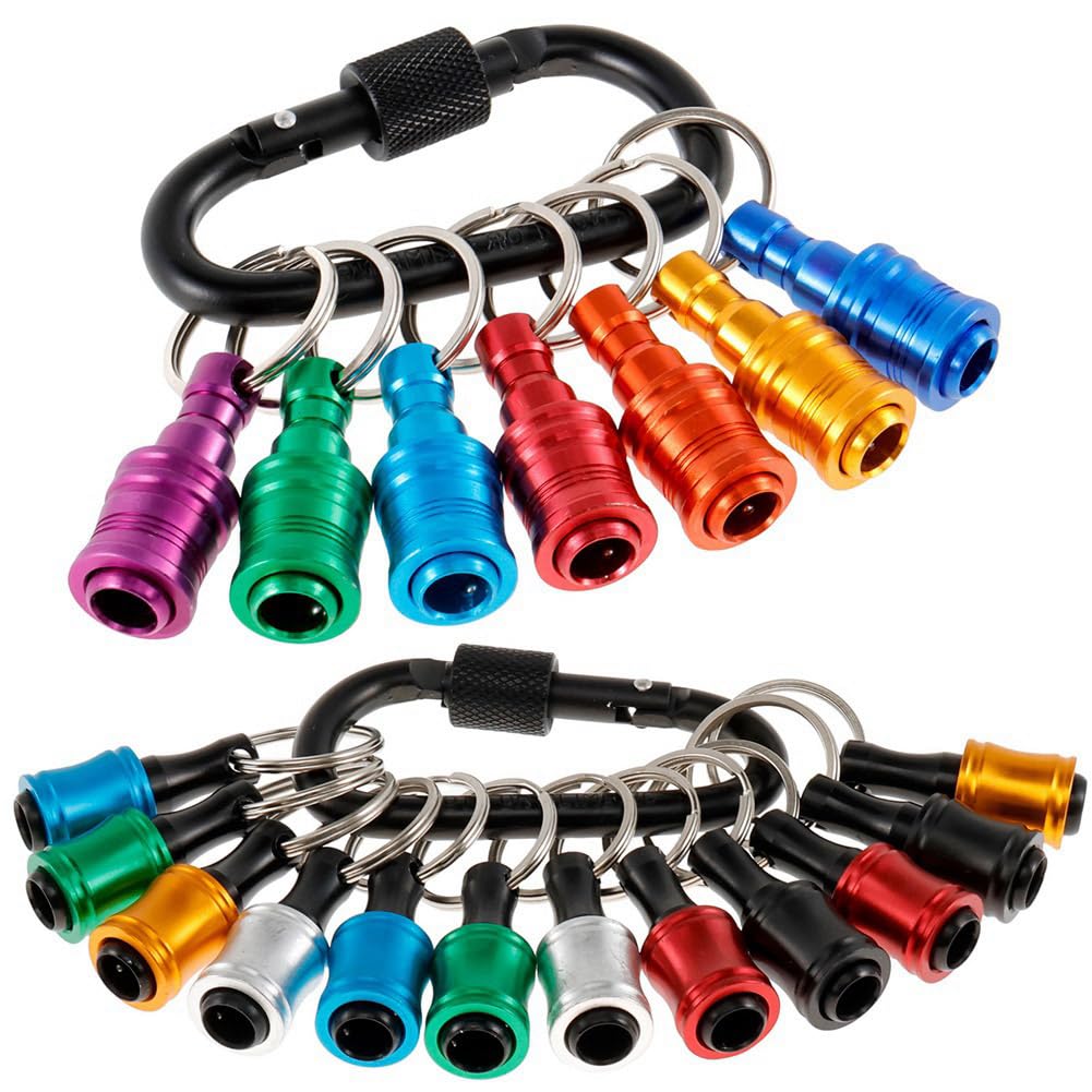 Jrpzcv 19Pcs 1/4 Inch Bit Holder Keychain Hex Shank Aluminum Alloy Screwdriver Bits Holder Quick-Change Extension Bar