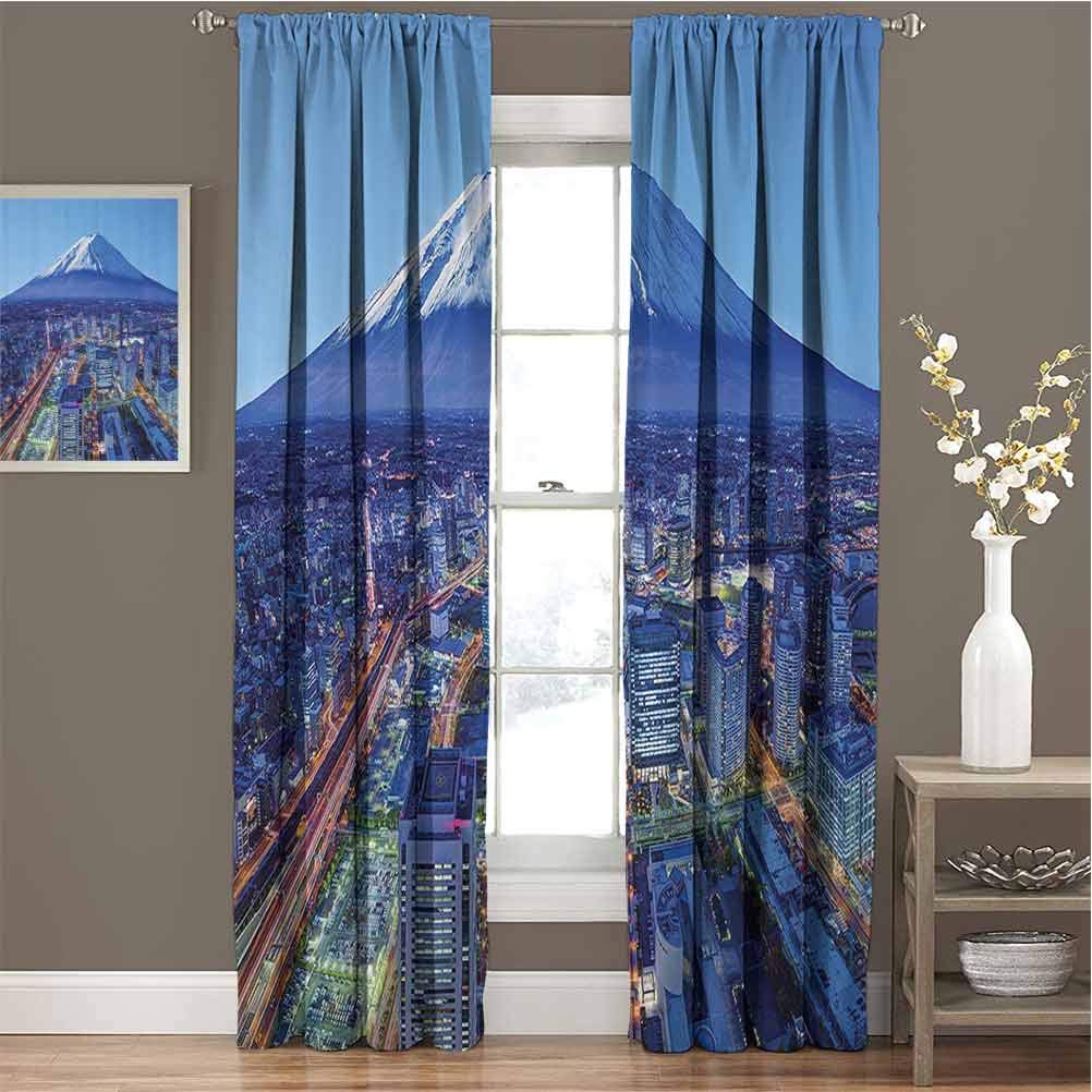 Wanderlust Decor Collection All season insulation Skyline Of Mt. Fuji and Yokohama Japan Financial District Mountain Volcano Picture Print Noise reduction curtain panel living room W54 x L63 Inch Nav
