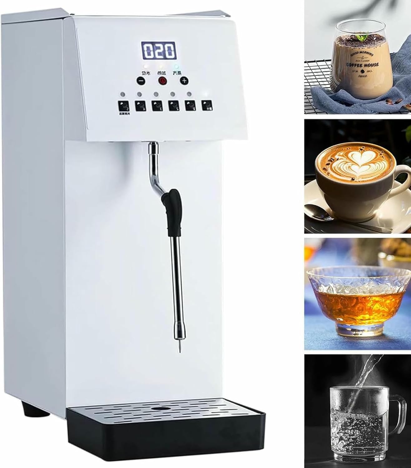 Commercial Steam Milk Frother, 2500W Electric Milk Steamer Coffee Foam Maker, Frothing Machine with 6L Capacity, Automatic Steam Boiling Water Machine